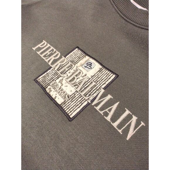 Pierre Balmain Paris Sweatshirt Size S Khaki Gray Embroidered Logo Paris $990 - Picture 10 of 11